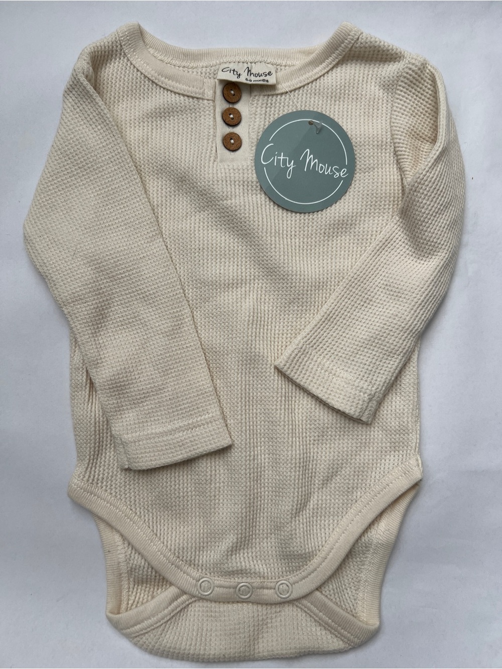 Cream Waffle-Knit Long-Sleeve One-Piece Bodysuit